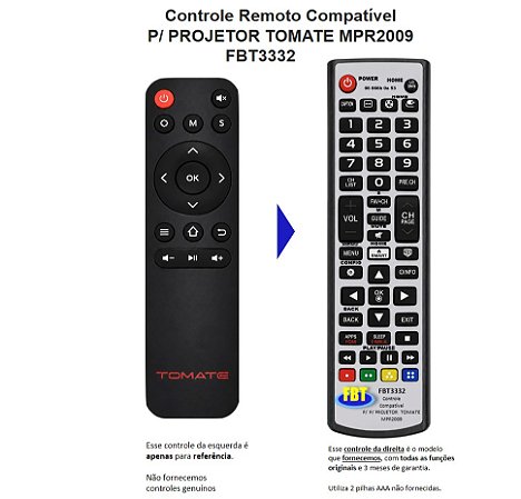 Controle Remoto Compatível Projetor Tomate MPR2009 FBT3332