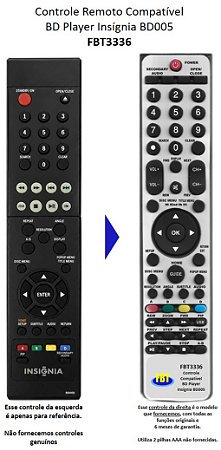 Controle Remoto Compatível BD Player Insígnia BD005 FBT3336