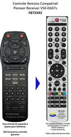 Controle Remoto Compatível Pioneer Receiver VSX-D607s FBT3343