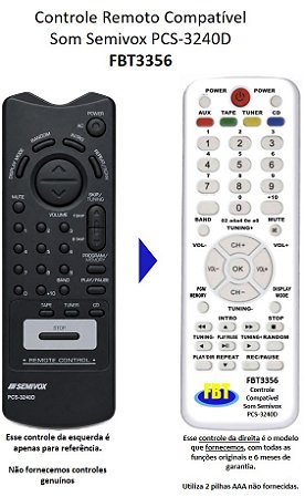 Controle Remoto Compatível Som Semivox PCS-3240D FBT3356