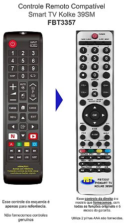 Controle Remoto Compatível Smart TV Kolke 39SM FBT3357