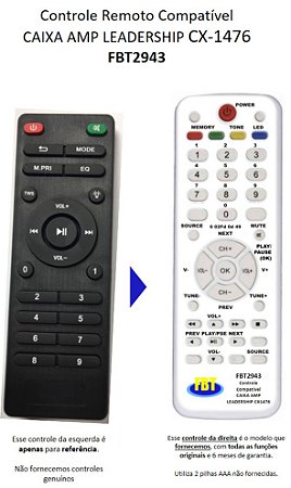Controle Remoto Compatível CAIXA AMP LEADERSHIP CX-1476 FBT2943