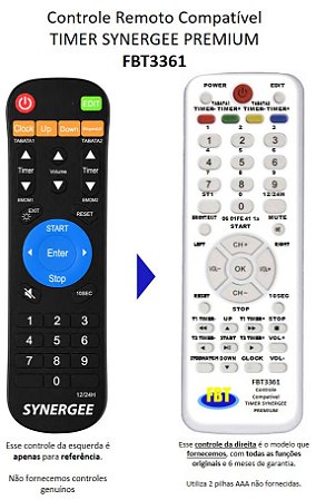Controle Remoto Compatível TIMER SYNERGEE PREMIUM FBT3361