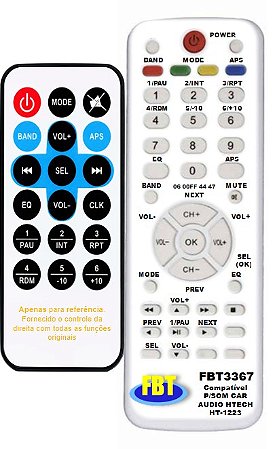 Controle Remoto Compatível P/SOM CAR AUDIO HTECH HT-1223 FBT3367