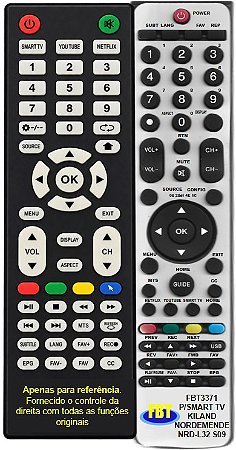Controle Remoto Compatível P/SMART TV KILAND NORDEMENDE NRD-L32 S09 FBT3371