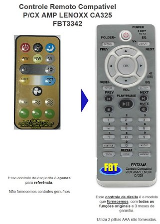 Controle Remoto Compatível P/CX AMP LENOXX CA325 FBT3342