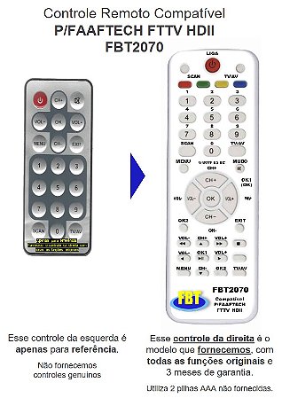 Controle Remoto Compatível P/FAAFTECH FTTV HDII FBT2070