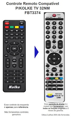 Controle Remoto Compatível P/KOLKE TV 32NM FBT3374