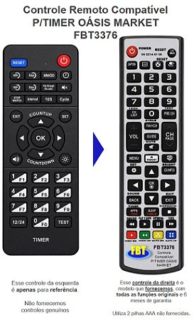 Controle Remoto Compatível P/TIMER OÁSIS MARKET FBT3376