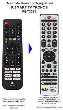Controle Remoto Compatível P/SMART TV TRONOS FBT3378