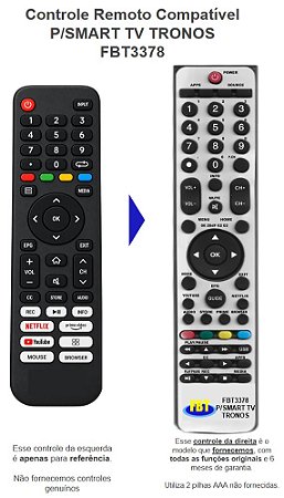 Controle Remoto Compatível P/SMART TV TRONOS FBT3378