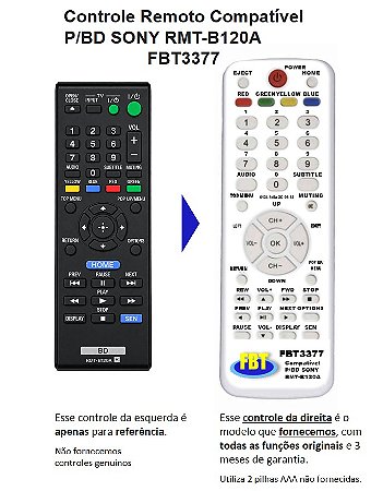 Controle Remoto Compatível P/BD SONY RMT-B120A FBT3377