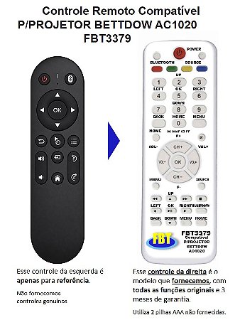 Controle Remoto Compatível P/PROJETOR BETTDOW AC1020 FBT3379