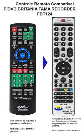 Controle Remoto Compatível P/DVD BRITANIA FAMA RECORDER FBT124