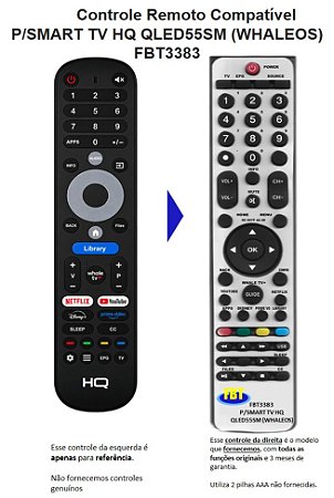 Controle Remoto Compatível P/SMART TV HQ QLED55SM (WHALEOS) FBT3383