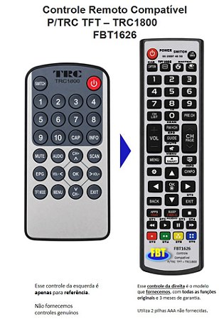 Controle Remoto Compatível P/TRC TFT – TRC1800 FBT1626