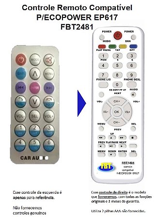 Controle Remoto Compatível P/ECOPOWER EP617 FBT2481