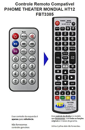 Controle Remoto Compatível P/HOME THEATER MONDIAL HT12 FBT3385