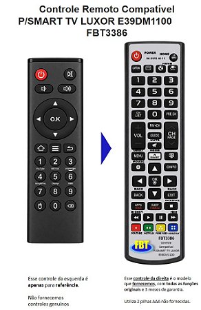 Controle Remoto Compatível P/SMART TV LUXOR E39DM1100 FBT3386