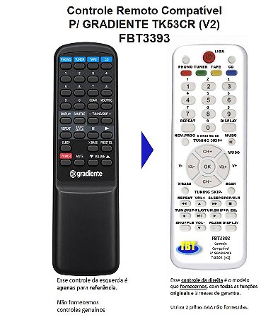 Controle Remoto Compatível P/ GRADIENTE TK53CR (V2) FBT3393