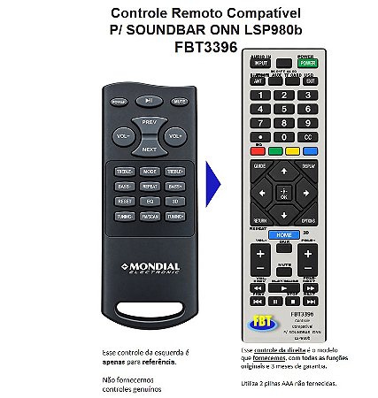 Controle Remoto Compatível P/ SOUNDBAR ONN LSP980b FBT3396