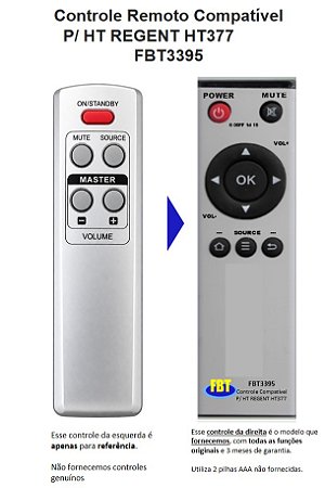 Controle Remoto Compatível P/ HT REGENT HT377 FBT3395