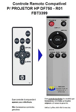 Controle Remoto Compatível P/ PROJETOR HP DF750 - R01 FBT3399
