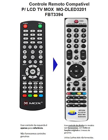 Controle Remoto Compatível P/ LCD TV MOX MO-DLED3201 FBT3394