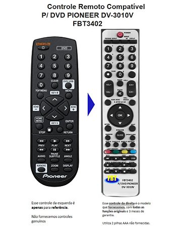 Controle Remoto Compatível P/ DVD PIONEER DV-3010V FBT3402
