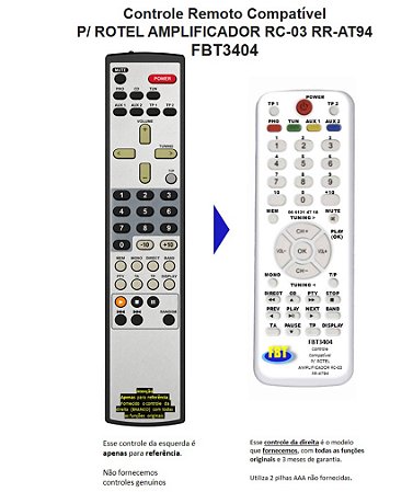 Controle Remoto Compatível P/ ROTEL AMPLIFICADOR RC-03 RR-AT94 FBT3404