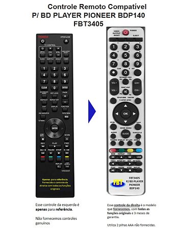 Controle Remoto Compatível P/ BD PLAYER PIONEER BDP140 FBT3405