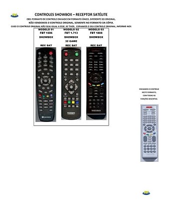 Controle Remoto Compatível - Receptor Satelite Showbox Sonicview Speedynet StarBox Starview Topfield