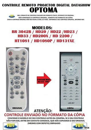 Controle Remoto Compatível - para Projetor Digital DATASHOW Optoma BR3042B / HD20 / HD22 / HD23 / HD33 / HD200X / HD2200 / HT1081 / HD1080P / HD131XE
