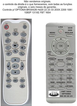 Controle Remoto Compatível - Optoma 3042B HD20 HD22 HD23 HD33 HD200X HD2200 HT1081 HD1080P HD131XE