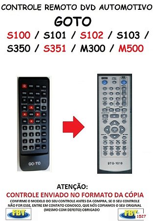 Controle Remoto Compatível - para DVD Digital Automotivo GOTO S100 / S101 / S102 / S103 / S350 / S351 /M300 / M500
