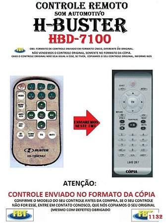 Controle Remoto Compatível para Som Automotivo H-BUSTER HBD 7100