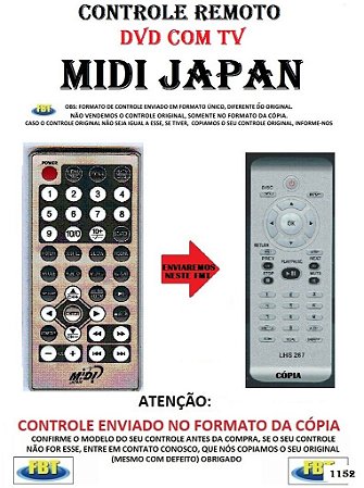Controle Remoto Compatível para DVD/TV MIDI JAPAN DVD+TV