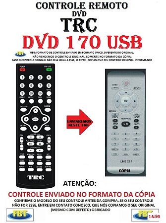 Controle Remoto Compatível - para DVD TRC 170 USB