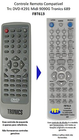 Controle Compatível TRC DVD-K291 Tronics PDV689 Midi 9090G FBT613