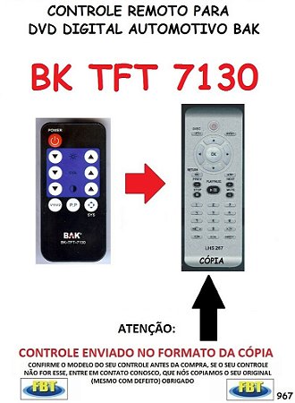 Controle Remoto Compatível - para DVD Digital Automotivo BAK TFT 7130