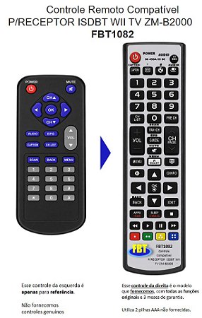 Controle Remoto Compatível Com RECEPTOR DE TV Digital Automotivo WIITV ZM-B2000 FBT1082