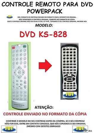 Controle Remoto Compatível - para DVD POWERPACK KS-828