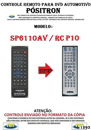 Controle Remoto Compatível - DVD Automotivo POSITRON SP6110AV / RC P10 FBT1293