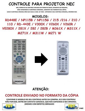Controle Remoto Compatível - Projetor Digital NEC RD448E NP115B NP115G 215 216 210 110 RD443E V300X V260X V260R VE280X 281X 282 282B M361X M311X M271X M311W M271W