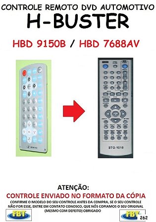 Controle Remoto Compatível - para DVD Automotivo H-BUSTER HBD 9150B / HBD 7688 AV