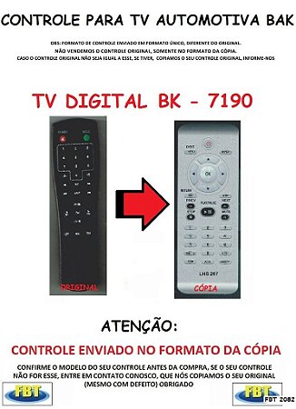 Controle Remoto Compatível - TV Digital Automotivo BAK BK-7190