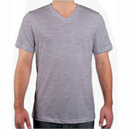 Camiseta Gola V Cinza Mescla, 100% Algodão, Fio 30.1 Penteado