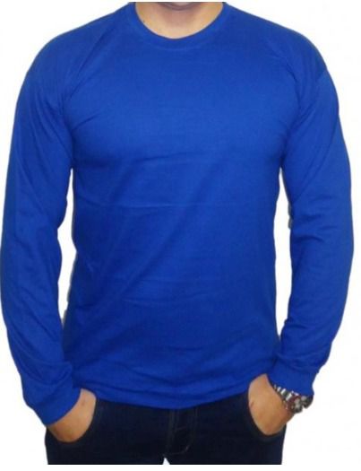 Camiseta Manga Longa Azul Royal- 100% Algodão, Fio 30.1 Penteado
