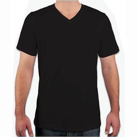 Camiseta Gola V Preta, 100% Algodão, Fio 30.1 Penteado