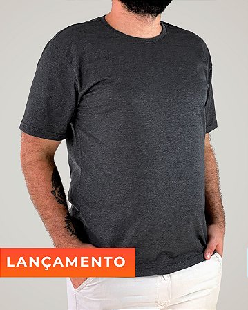 Camiseta Cinza Chumbo Mescla, 100% Algodão, Fio 30.1 Penteado